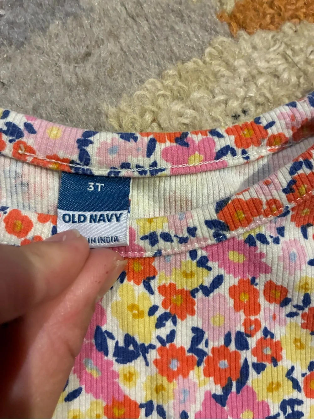Old Navy Girls Floral Ribbed Short-Sleeve Tee in Pink, Orange & Yellow 3t